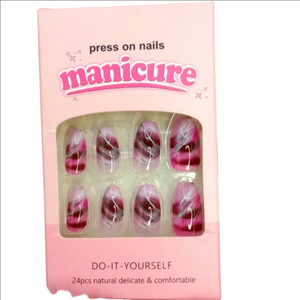 Manicure medium ballerina purple silver marble design false nails NWT